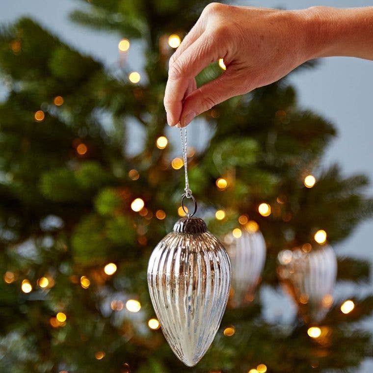 Set Of Three Antique Effect Glass Teardrop Christmas Baubles