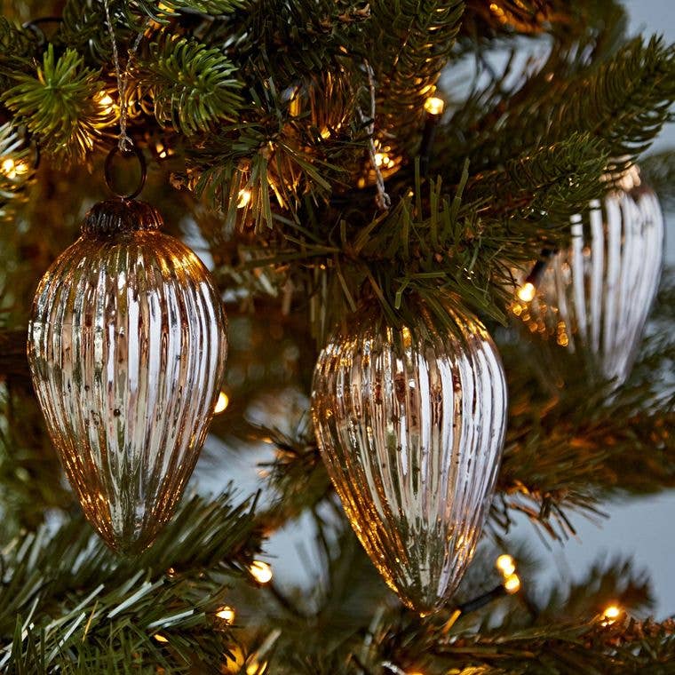 Set Of Three Antique Effect Glass Teardrop Christmas Baubles