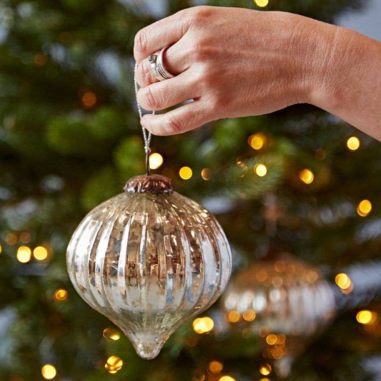 Set Of Two Large Antique Effect Glass Christmas Baubles